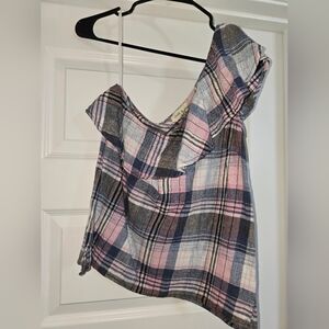 Cloth and stone one shoulder plaid tank top